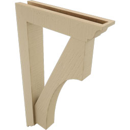 Ekena Millwork - BKTUR0352X16X28WTL01RCPR - Timberthane Faux Wood Westlake Style Bracket w/ Offset Brace, Traditional Ends, 3 1/2"W x 16"D x 28"H, Primed Tan