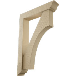 Ekena Millwork - BKTUR0352X18X26WTL01RCPR - Timberthane Faux Wood Westlake Style Bracket w/ Offset Brace, Traditional Ends, 3 1/2"W x 18"D x 26"H, Primed Tan