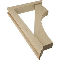 Ekena Millwork - BKTUR0352X20X32WTL01RCPR - Timberthane Faux Wood Westlake Style Bracket w/ Offset Brace, Traditional Ends, 3 1/2"W x 20"D x 32"H, Primed Tan