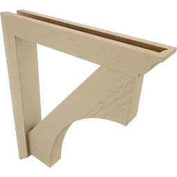 Ekena Millwork - BKTUR0352X22X26WTL01RCPR - Timberthane Faux Wood Westlake Style Bracket w/ Offset Brace, Traditional Ends, 3 1/2"W x 22"D x 26"H, Primed Tan