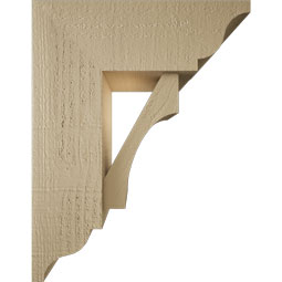 Ekena Millwork - BKTUR0554X14X18WTL01RCPR - Timberthane Faux Wood Westlake Style Bracket w/ Offset Brace, Traditional Ends, 5 1/2"W x 14"D x 18"H, Primed Tan