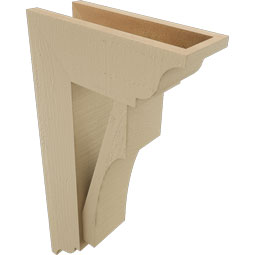 Ekena Millwork - BKTUR0554X14X26WTL01RCPR - Timberthane Faux Wood Westlake Style Bracket w/ Offset Brace, Traditional Ends, 5 1/2"W x 14"D x 26"H, Primed Tan