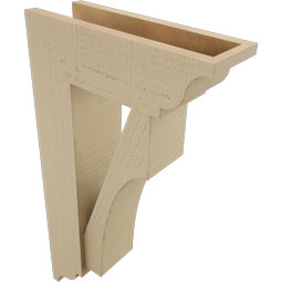 Ekena Millwork - BKTUR0554X16X28WTL01RCPR - Timberthane Faux Wood Westlake Style Bracket w/ Offset Brace, Traditional Ends, 5 1/2"W x 16"D x 28"H, Primed Tan