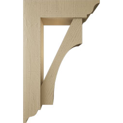 Ekena Millwork - BKTUR0554X20X32WTL01RCPR - Timberthane Faux Wood Westlake Style Bracket w/ Offset Brace, Traditional Ends, 5 1/2"W x 20"D x 32"H, Primed Tan