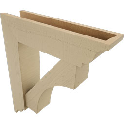 Ekena Millwork - BKTUR0554X22X26WTL01RCPR - Timberthane Faux Wood Westlake Style Bracket w/ Offset Brace, Traditional Ends, 5 1/2"W x 22"D x 26"H, Primed Tan