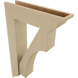 Ekena Millwork - BKTUR0554X22X34WTL01RCPR - Timberthane Faux Wood Westlake Style Bracket w/ Offset Brace, Traditional Ends, 5 1/2"W x 22"D x 34"H, Primed Tan