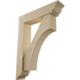 Ekena Millwork - BKTUR0554X26X34WTL01RCPR - Timberthane Faux Wood Westlake Style Bracket w/ Offset Brace, Traditional Ends, 5 1/2"W x 26"D x 34"H, Primed Tan