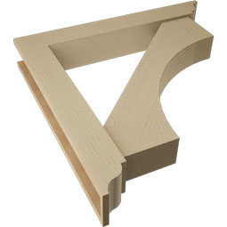Ekena Millwork - BKTUR0554X36X36WTL01RCPR - Timberthane Faux Wood Westlake Style Bracket w/ Offset Brace, Traditional Ends, 5 1/2"W x 36"D x 36"H, Primed Tan