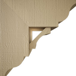 Ekena Millwork - BKTUR0756X18X18WTL01RCPR - Timberthane Faux Wood Westlake Style Bracket w/ Offset Brace, Traditional Ends, 7 1/2"W x 18"D x 18"H, Primed Tan