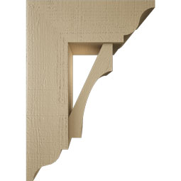 Ekena Millwork - BKTUR0756X20X28WTL01RCPR - Timberthane Faux Wood Westlake Style Bracket w/ Offset Brace, Traditional Ends, 7 1/2"W x 20"D x 28"H, Primed Tan