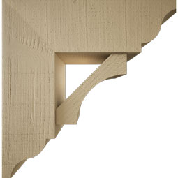 Ekena Millwork - BKTUR0756X22X22WTL01RCPR - Timberthane Faux Wood Westlake Style Bracket w/ Offset Brace, Traditional Ends, 7 1/2"W x 22"D x 22"H, Primed Tan