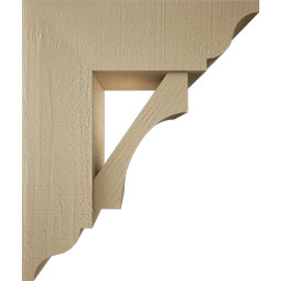 Ekena Millwork - BKTUR0756X22X26WTL01RCPR - Timberthane Faux Wood Westlake Style Bracket w/ Offset Brace, Traditional Ends, 7 1/2"W x 22"D x 26"H, Primed Tan