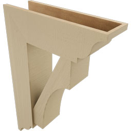 Ekena Millwork - BKTUR0756X24X36WTL01RCPR - Timberthane Faux Wood Westlake Style Bracket w/ Offset Brace, Traditional Ends, 7 1/2"W x 24"D x 36"H, Primed Tan