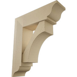 Ekena Millwork - BKTUR0756X26X30WTL01RCPR - Timberthane Faux Wood Westlake Style Bracket w/ Offset Brace, Traditional Ends, 7 1/2"W x 26"D x 30"H, Primed Tan