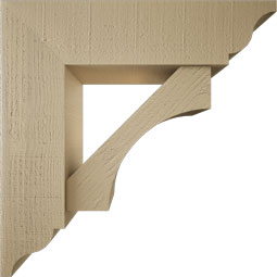 Ekena Millwork - BKTUR0756X28X28WTL01RCPR - Timberthane Faux Wood Westlake Style Bracket w/ Offset Brace, Traditional Ends, 7 1/2"W x 28"D x 28"H, Primed Tan
