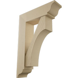 Ekena Millwork - BKTUR0756X28X40WTL01RCPR - Timberthane Faux Wood Westlake Style Bracket w/ Offset Brace, Traditional Ends, 7 1/2"W x 28"D x 40"H, Primed Tan