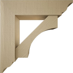 Ekena Millwork - BKTUR0756X32X32WTL01RCPR - Timberthane Faux Wood Westlake Style Bracket w/ Offset Brace, Traditional Ends, 7 1/2"W x 32"D x 32"H, Primed Tan