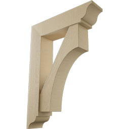 Ekena Millwork - BKTUR0756X32X44WTL01RCPR - Timberthane Faux Wood Westlake Style Bracket w/ Offset Brace, Traditional Ends, 7 1/2"W x 32"D x 44"H, Primed Tan