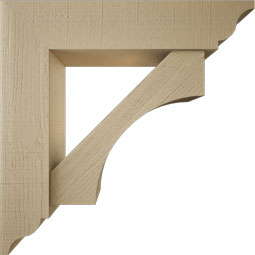 Ekena Millwork - BKTUR0756X34X34WTL01RCPR - Timberthane Faux Wood Westlake Style Bracket w/ Offset Brace, Traditional Ends, 7 1/2"W x 34"D x 34"H, Primed Tan
