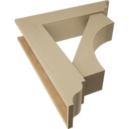 Ekena Millwork - BKTUR0756X34X38WTL01RCPR - Timberthane Faux Wood Westlake Style Bracket w/ Offset Brace, Traditional Ends, 7 1/2"W x 34"D x 38"H, Primed Tan