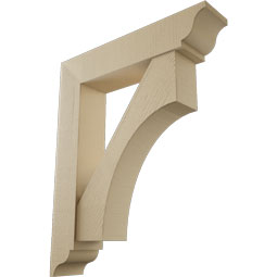 Ekena Millwork - BKTUR0756X36X44WTL01RCPR - Timberthane Faux Wood Westlake Style Bracket w/ Offset Brace, Traditional Ends, 7 1/2"W x 36"D x 44"H, Primed Tan