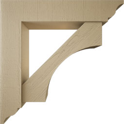 Ekena Millwork - BKTUR0756X38X38WTL01RCPR - Timberthane Faux Wood Westlake Style Bracket w/ Offset Brace, Traditional Ends, 7 1/2"W x 38"D x 38"H, Primed Tan