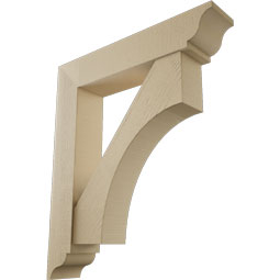 Ekena Millwork - BKTUR0756X38X44WTL01RCPR - Timberthane Faux Wood Westlake Style Bracket w/ Offset Brace, Traditional Ends, 7 1/2"W x 38"D x 44"H, Primed Tan