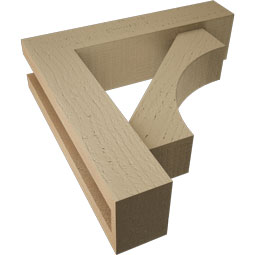 Ekena Millwork - BKTUR0352X14X14WTL05RCPR - Timberthane Faux Wood Westlake Style Bracket w/ Offset Brace, Block Ends, 3 1/2"W x 14"D x 14"H, Primed Tan