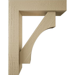 Ekena Millwork - BKTUR0352X14X18WTL05RCPR - Timberthane Faux Wood Westlake Style Bracket w/ Offset Brace, Block Ends, 3 1/2"W x 14"D x 18"H, Primed Tan