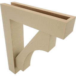 Ekena Millwork - BKTUR0352X14X18WTL05RCPR - Timberthane Faux Wood Westlake Style Bracket w/ Offset Brace, Block Ends, 3 1/2"W x 14"D x 18"H, Primed Tan