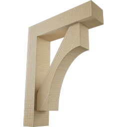 Ekena Millwork - BKTUR0352X14X18WTL05RCPR - Timberthane Faux Wood Westlake Style Bracket w/ Offset Brace, Block Ends, 3 1/2"W x 14"D x 18"H, Primed Tan