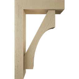 Ekena Millwork - BKTUR0352X14X22WTL05RCPR - Timberthane Faux Wood Westlake Style Bracket w/ Offset Brace, Block Ends, 3 1/2"W x 14"D x 22"H, Primed Tan