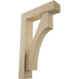 Ekena Millwork - BKTUR0352X14X22WTL05RCPR - Timberthane Faux Wood Westlake Style Bracket w/ Offset Brace, Block Ends, 3 1/2"W x 14"D x 22"H, Primed Tan