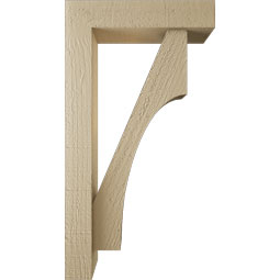 Ekena Millwork - BKTUR0352X14X26WTL05RCPR - Timberthane Faux Wood Westlake Style Bracket w/ Offset Brace, Block Ends, 3 1/2"W x 14"D x 26"H, Primed Tan