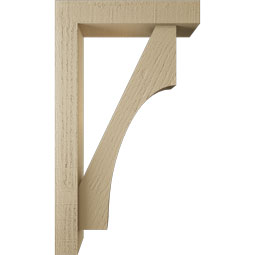 Ekena Millwork - BKTUR0352X16X28WTL05RCPR - Timberthane Faux Wood Westlake Style Bracket w/ Offset Brace, Block Ends, 3 1/2"W x 16"D x 28"H, Primed Tan