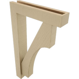 Ekena Millwork - BKTUR0352X16X28WTL05RCPR - Timberthane Faux Wood Westlake Style Bracket w/ Offset Brace, Block Ends, 3 1/2"W x 16"D x 28"H, Primed Tan
