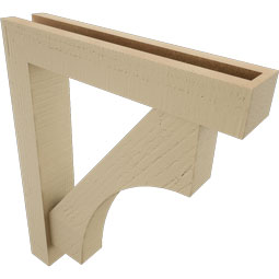 Ekena Millwork - BKTUR0352X18X22WTL05RCPR - Timberthane Faux Wood Westlake Style Bracket w/ Offset Brace, Block Ends, 3 1/2"W x 18"D x 22"H, Primed Tan