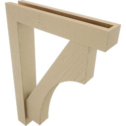 Ekena Millwork - BKTUR0352X18X26WTL05RCPR - Timberthane Faux Wood Westlake Style Bracket w/ Offset Brace, Block Ends, 3 1/2"W x 18"D x 26"H, Primed Tan