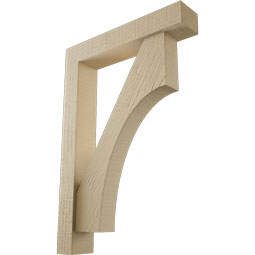 Ekena Millwork - BKTUR0352X18X26WTL05RCPR - Timberthane Faux Wood Westlake Style Bracket w/ Offset Brace, Block Ends, 3 1/2"W x 18"D x 26"H, Primed Tan
