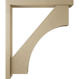 Ekena Millwork - BKTUR0352X38X44WTL05RCPR - Timberthane Faux Wood Westlake Style Bracket w/ Offset Brace, Block Ends, 3 1/2"W x 38"D x 44"H, Primed Tan