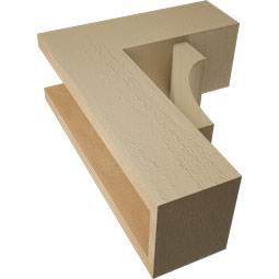 Ekena Millwork - BKTUR0554X14X18WTL05RCPR - Timberthane Faux Wood Westlake Style Bracket w/ Offset Brace, Block Ends, 5 1/2"W x 14"D x 18"H, Primed Tan