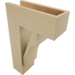 Ekena Millwork - BKTUR0554X14X22WTL05RCPR - Timberthane Faux Wood Westlake Style Bracket w/ Offset Brace, Block Ends, 5 1/2"W x 14"D x 22"H, Primed Tan