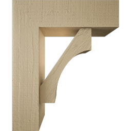 Ekena Millwork - BKTUR0554X18X22WTL05RCPR - Timberthane Faux Wood Westlake Style Bracket w/ Offset Brace, Block Ends, 5 1/2"W x 18"D x 22"H, Primed Tan