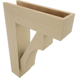 Ekena Millwork - BKTUR0554X18X26WTL05RCPR - Timberthane Faux Wood Westlake Style Bracket w/ Offset Brace, Block Ends, 5 1/2"W x 18"D x 26"H, Primed Tan