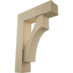 Ekena Millwork - BKTUR0554X20X28WTL05RCPR - Timberthane Faux Wood Westlake Style Bracket w/ Offset Brace, Block Ends, 5 1/2"W x 20"D x 28"H, Primed Tan