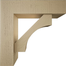Ekena Millwork - BKTUR0554X22X22WTL05RCPR - Timberthane Faux Wood Westlake Style Bracket w/ Offset Brace, Block Ends, 5 1/2"W x 22"D x 22"H, Primed Tan