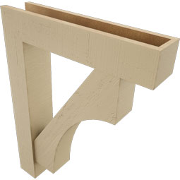 Ekena Millwork - BKTUR0554X26X34WTL05RCPR - Timberthane Faux Wood Westlake Style Bracket w/ Offset Brace, Block Ends, 5 1/2"W x 26"D x 34"H, Primed Tan
