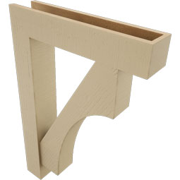 Ekena Millwork - BKTUR0554X26X38WTL05RCPR - Timberthane Faux Wood Westlake Style Bracket w/ Offset Brace, Block Ends, 5 1/2"W x 26"D x 38"H, Primed Tan