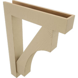 Ekena Millwork - BKTUR0554X28X40WTL05RCPR - Timberthane Faux Wood Westlake Style Bracket w/ Offset Brace, Block Ends, 5 1/2"W x 28"D x 40"H, Primed Tan