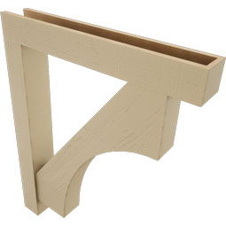 Ekena Millwork - BKTUR0554X36X44WTL05RCPR - Timberthane Faux Wood Westlake Style Bracket w/ Offset Brace, Block Ends, 5 1/2"W x 36"D x 44"H, Primed Tan
